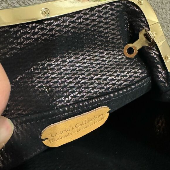 Handmade Oriental Style Genuine Leather Top Handle Kisslock Bag & Mini Purse Set - Picture 14 of 16